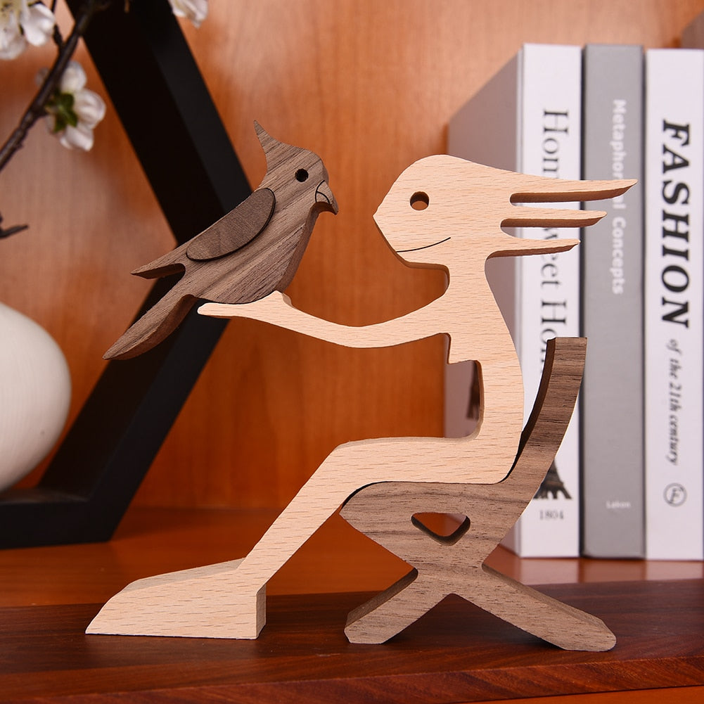 Family Puppy Wooden Figurine