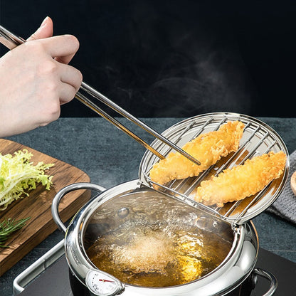 Stainless Steel Japanese Deep Frying Pot with Thermometer | Precision Cooking Made Easy